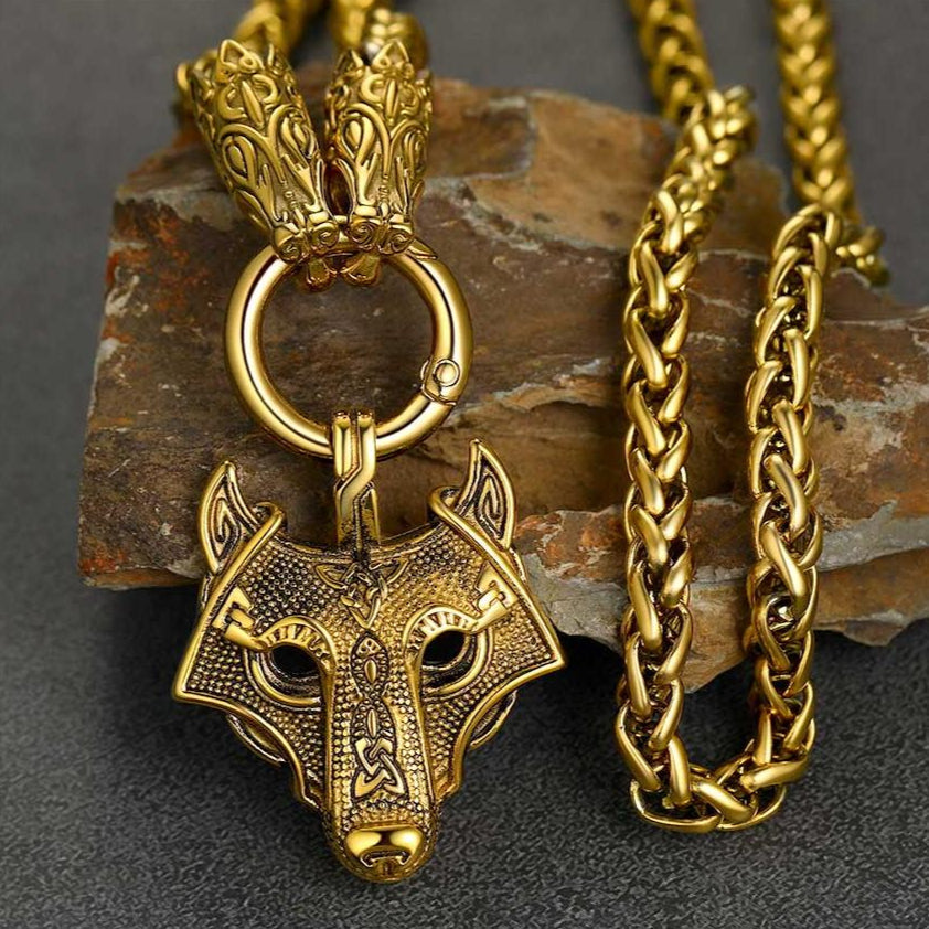 Viking Wolf Pendant Necklace With Wolf Rope Chain for