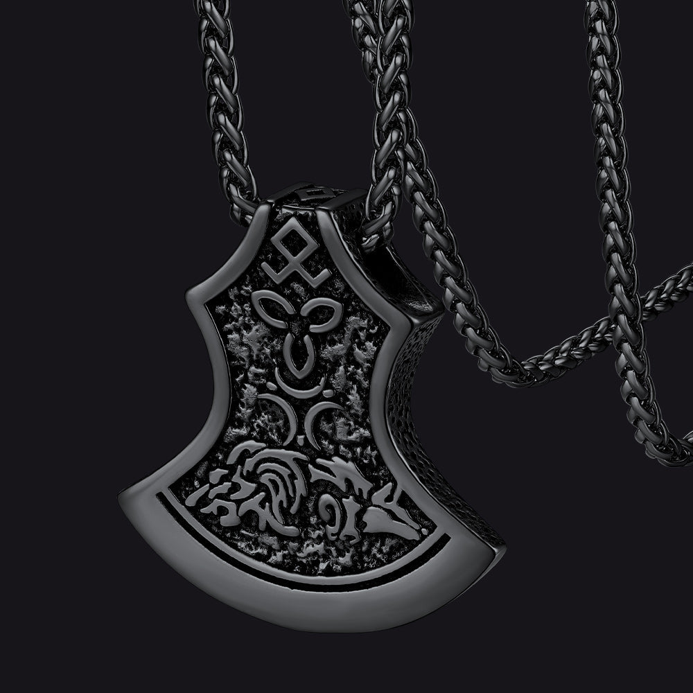 Battle Axe Viking Pendant Necklace With Compass for