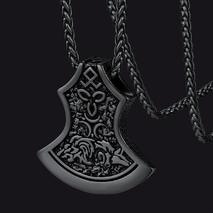 Battle Axe Viking Pendant Necklace With Compass for