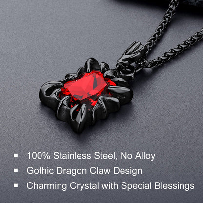 Gothic Crystal Ruby Dragon Claw Necklace for