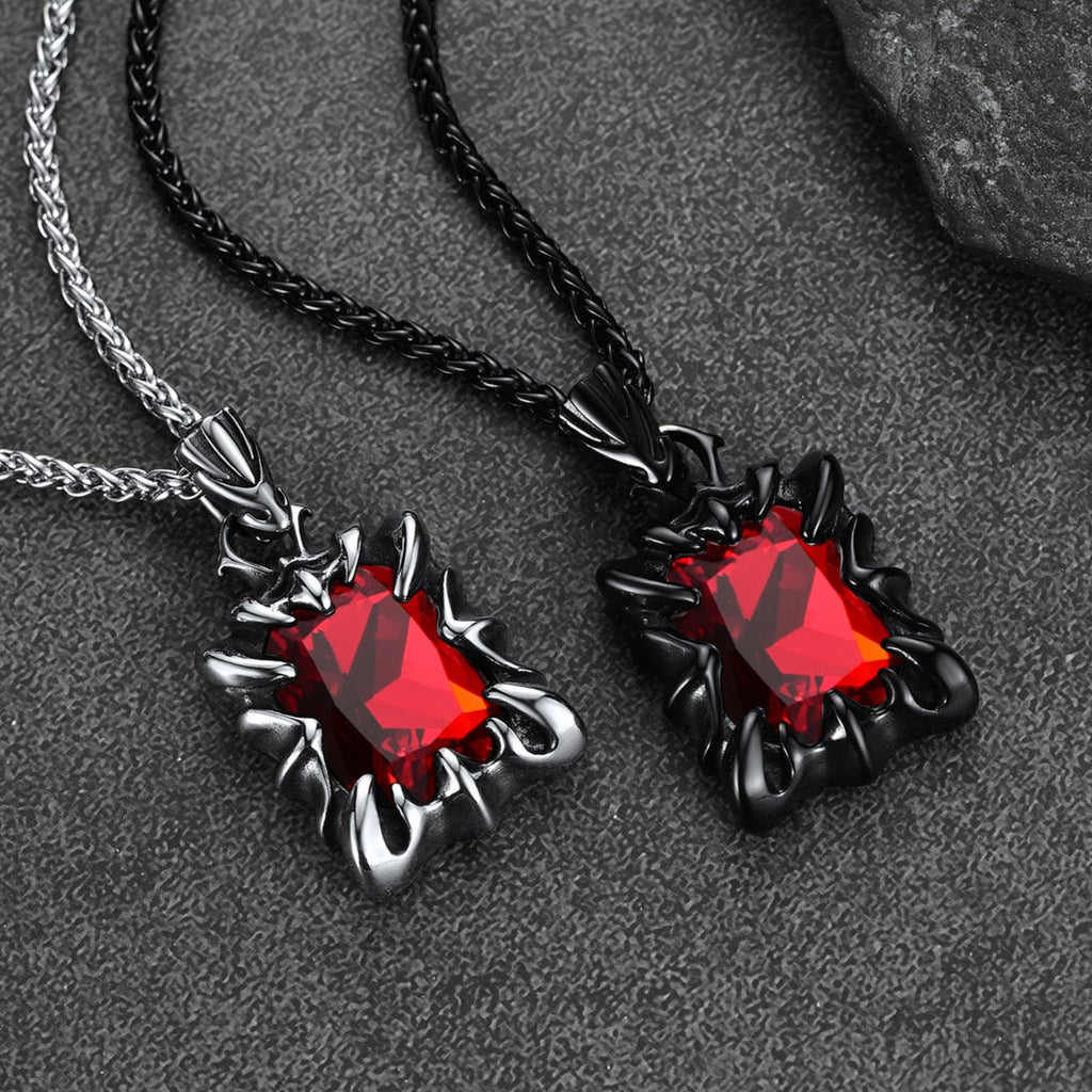 Gothic Crystal Ruby Dragon Claw Necklace for