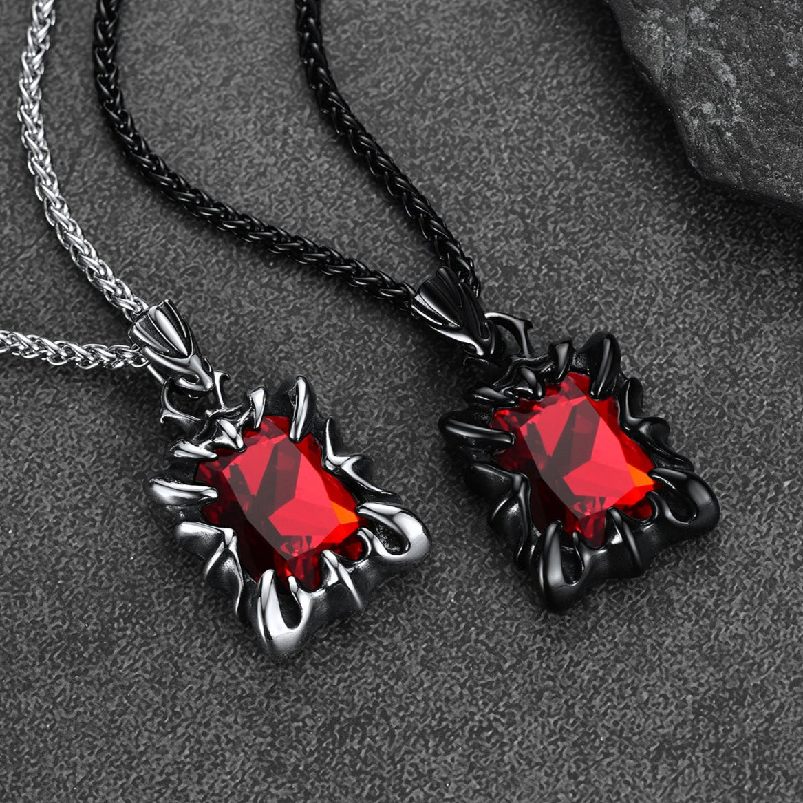 Gothic Crystal Ruby Dragon Claw Necklace for