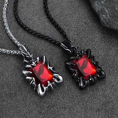 Gothic Crystal Ruby Dragon Claw Necklace for