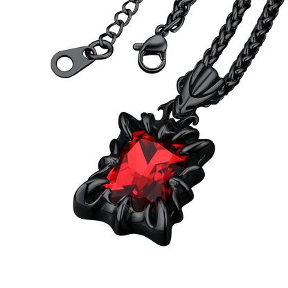 Gothic Crystal Ruby Dragon Claw Necklace for