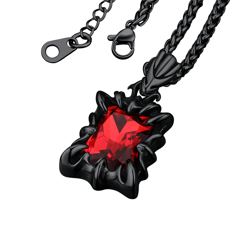 Gothic Crystal Ruby Dragon Claw Necklace for