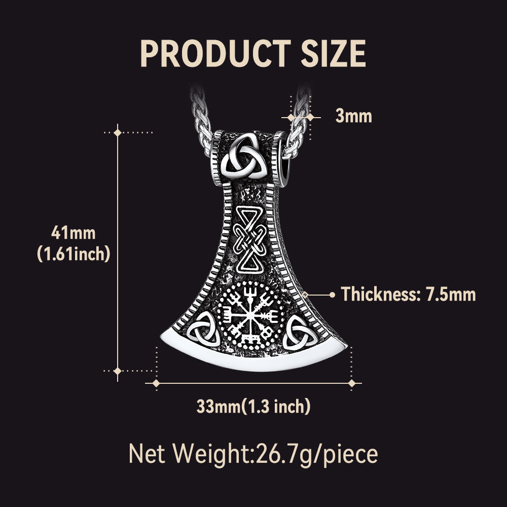 Battle Axe Viking Pendant Necklace With Compass for