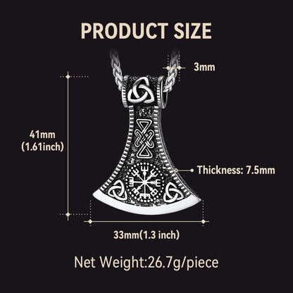 Battle Axe Viking Pendant Necklace With Compass for