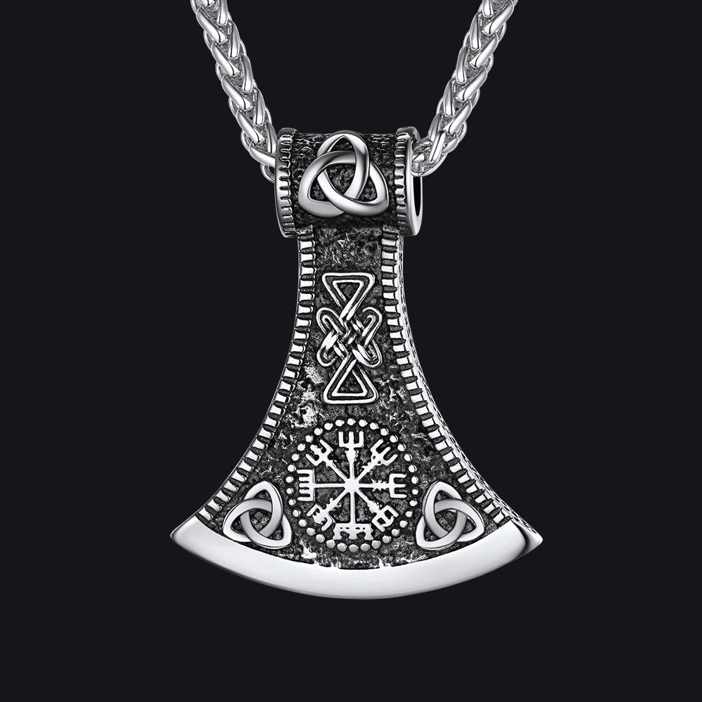 Battle Axe Viking Pendant Necklace With Compass for