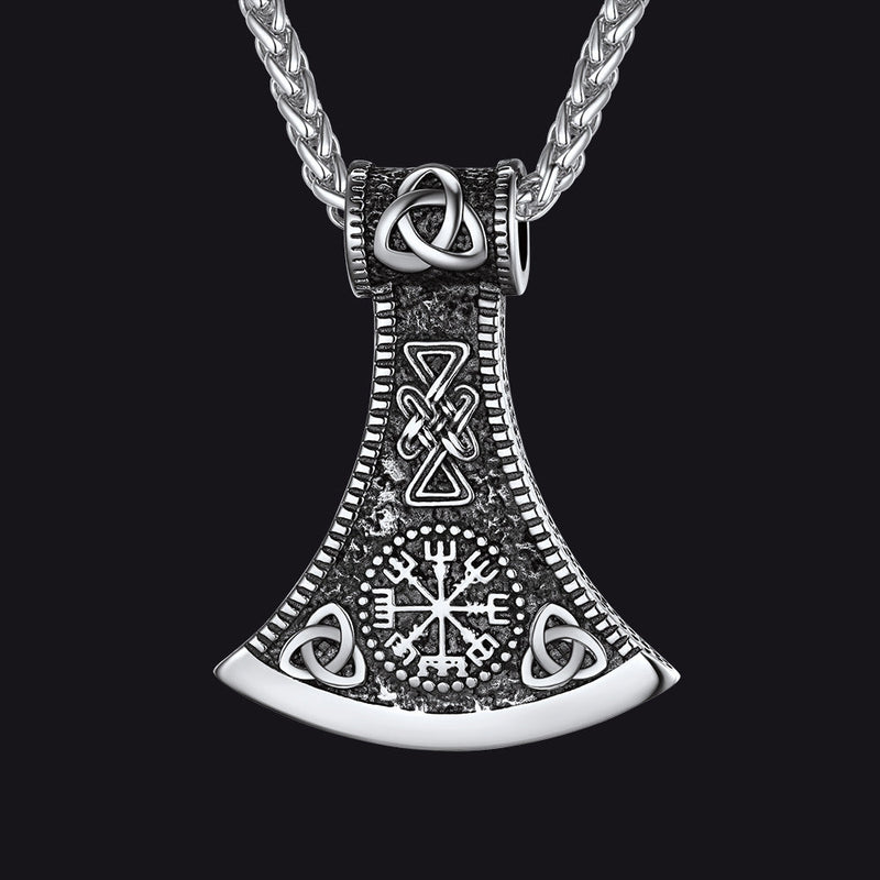 Battle Axe Viking Pendant Necklace With Compass for
