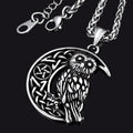 Viking Celtic Crescent Moon Owl Necklace for