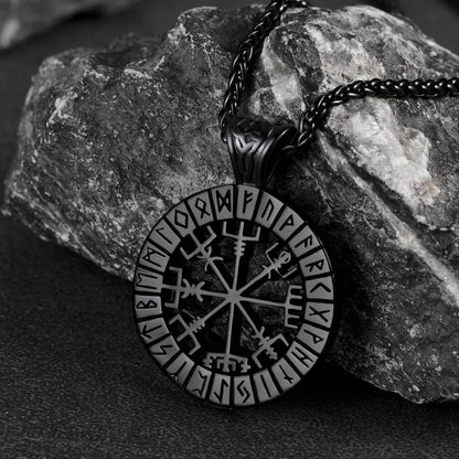 Viking Runes Vegvisir Compass Necklace Pendant for