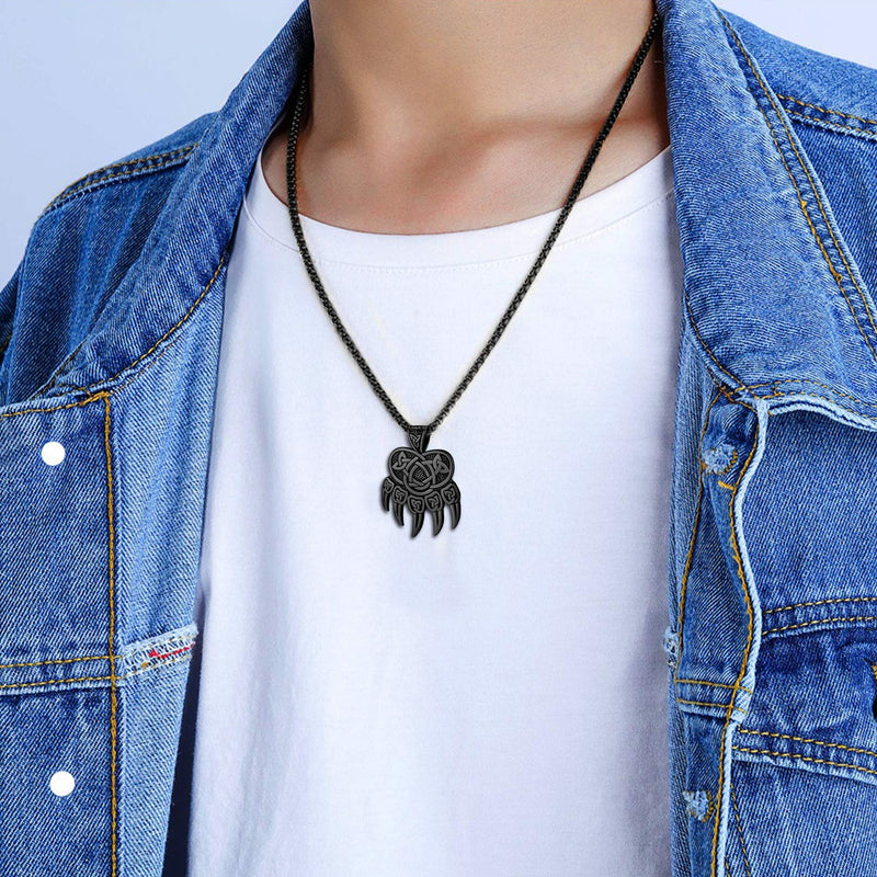 Viking Bear Paw Necklace With Celtic Knot for