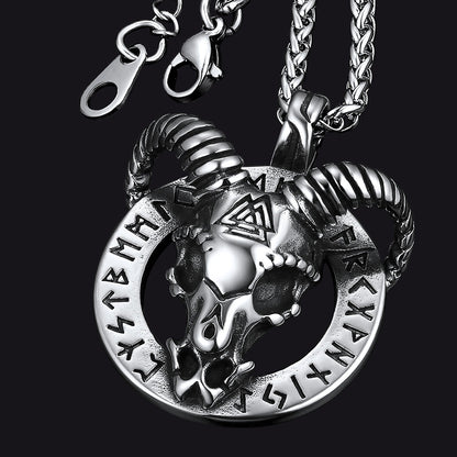 Baphomet Satanic Goat Necklace With Viking Runes for