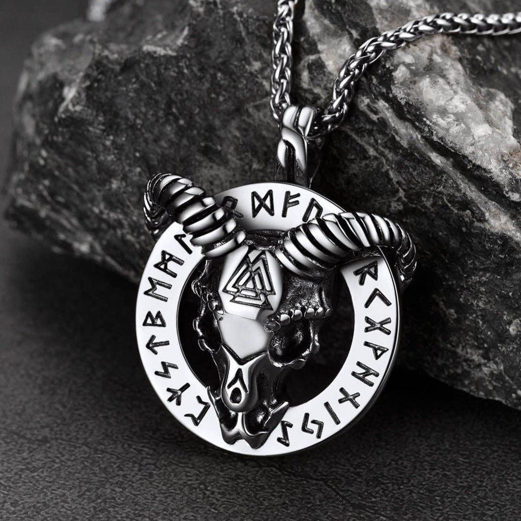 Baphomet Satanic Goat Necklace With Viking Runes for