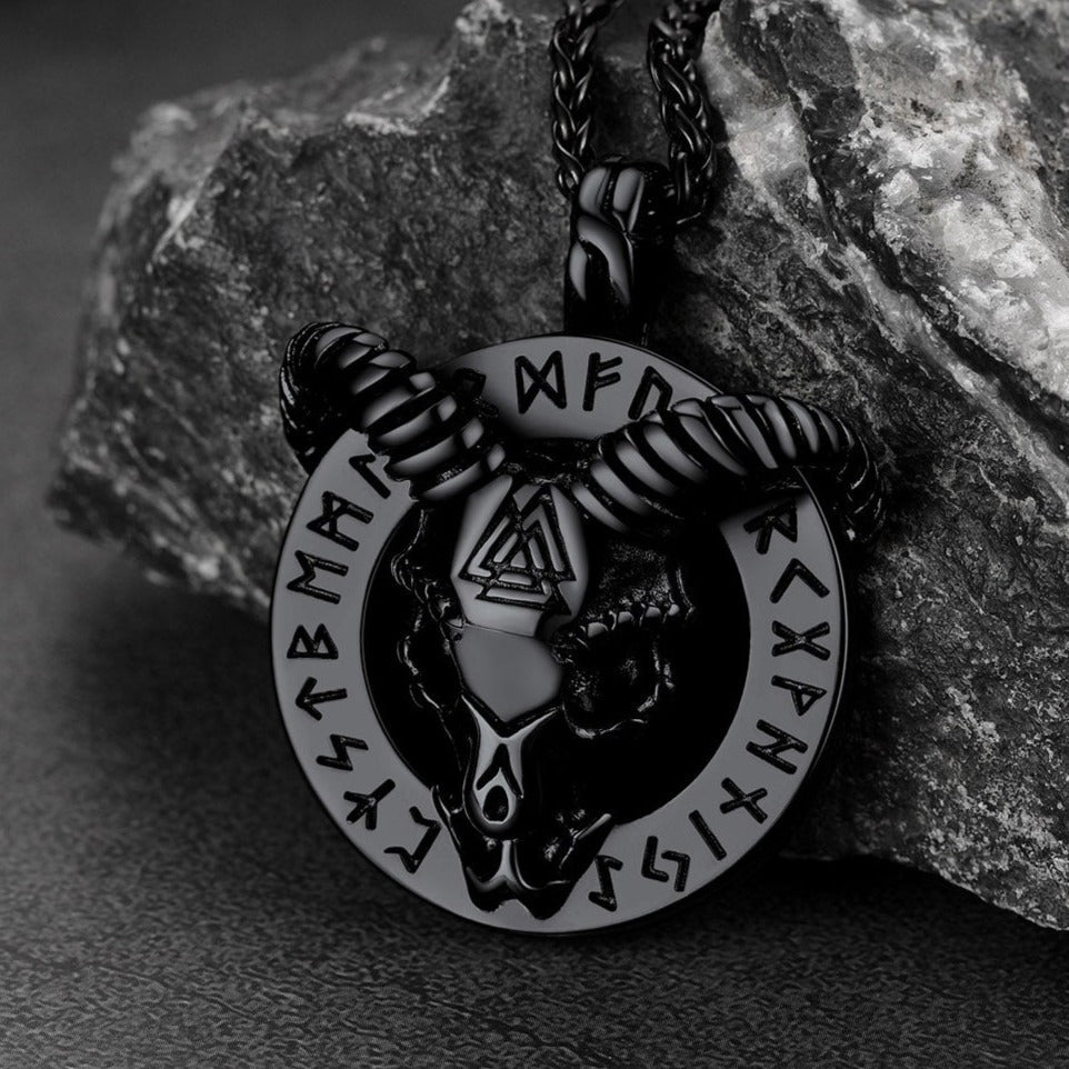 Baphomet Satanic Goat Necklace With Viking Runes for