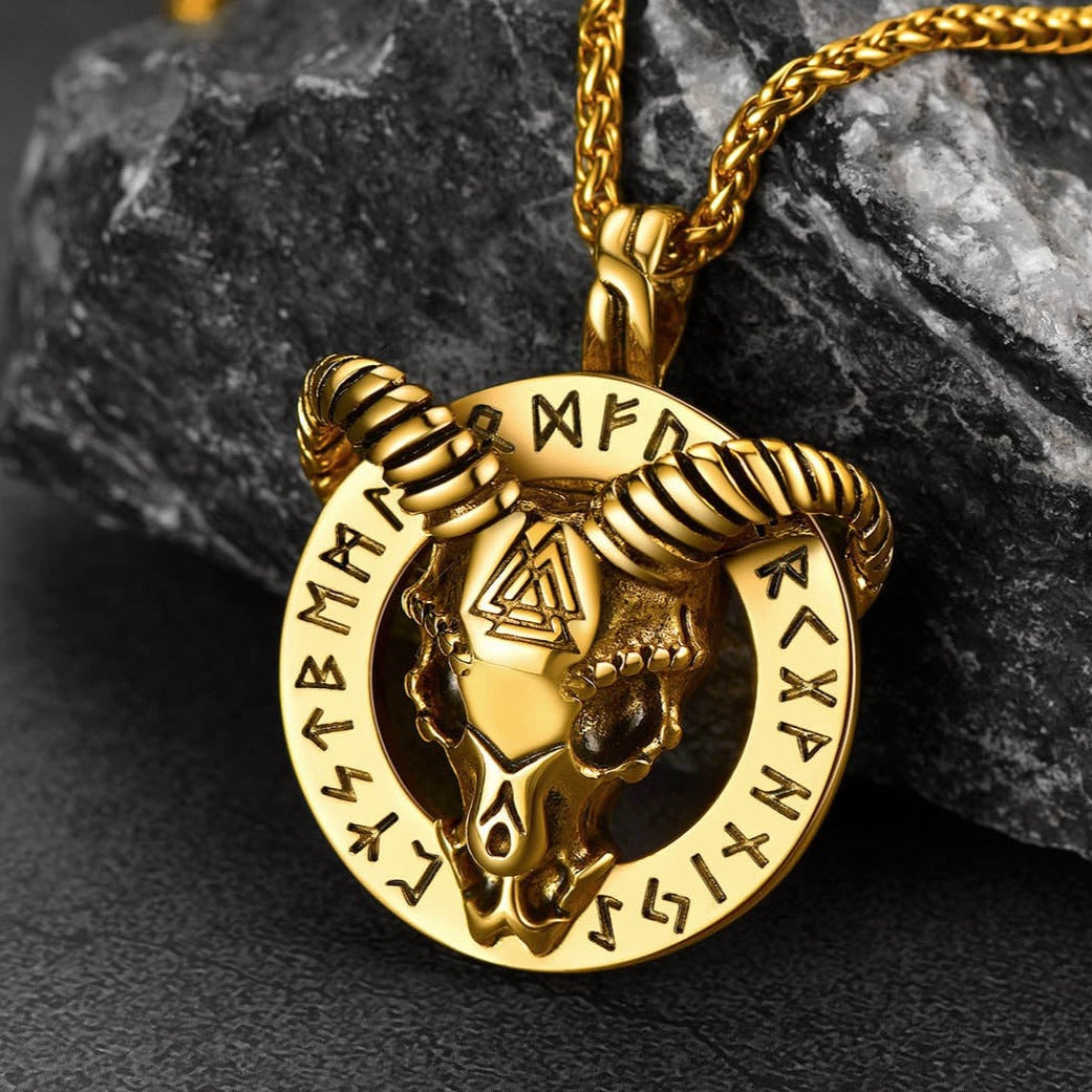 Baphomet Satanic Goat Necklace With Viking Runes for