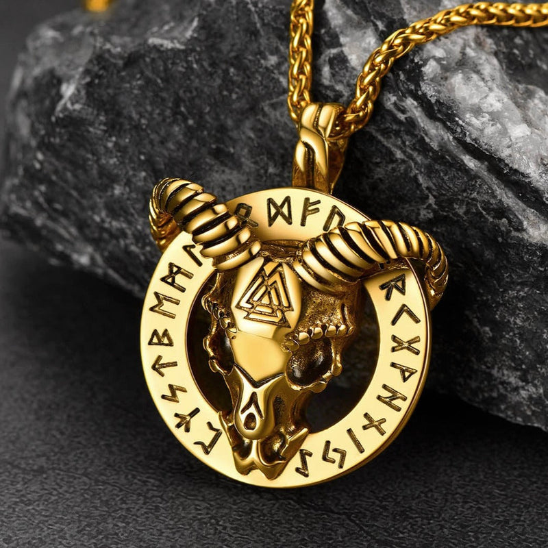 Baphomet Satanic Goat Necklace With Viking Runes for