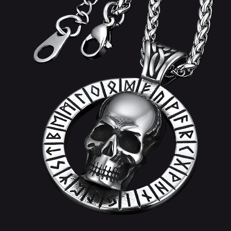 Flash Viking Runes Skull Necklace for
