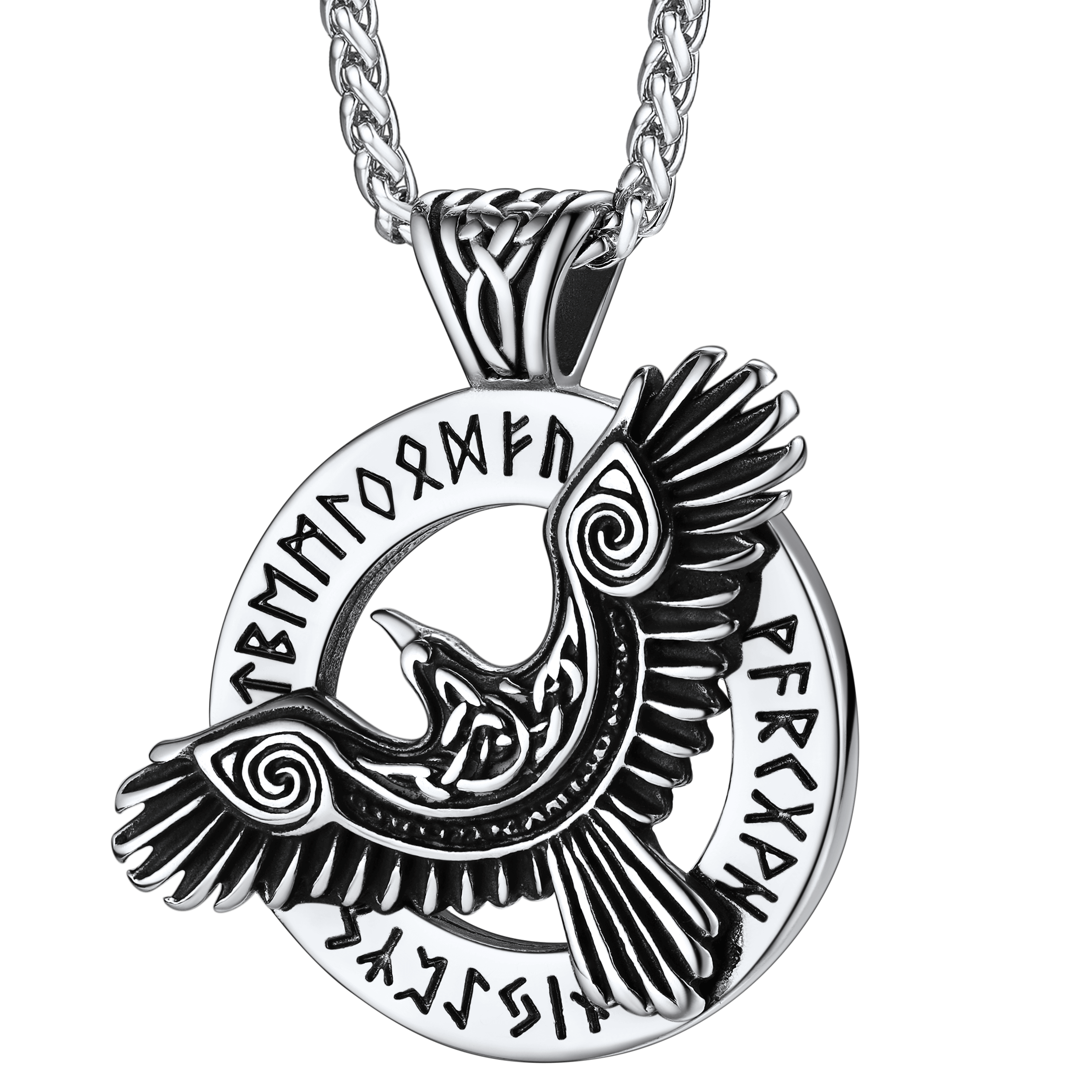Viking Odin's Raven Necklace for With Runes