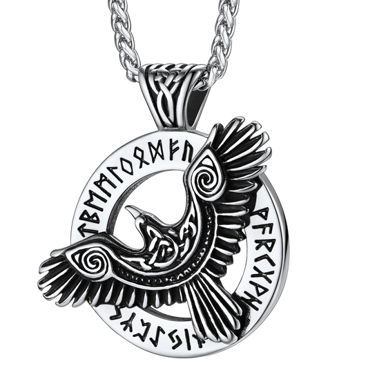 Viking Odin's Raven Necklace for With Runes