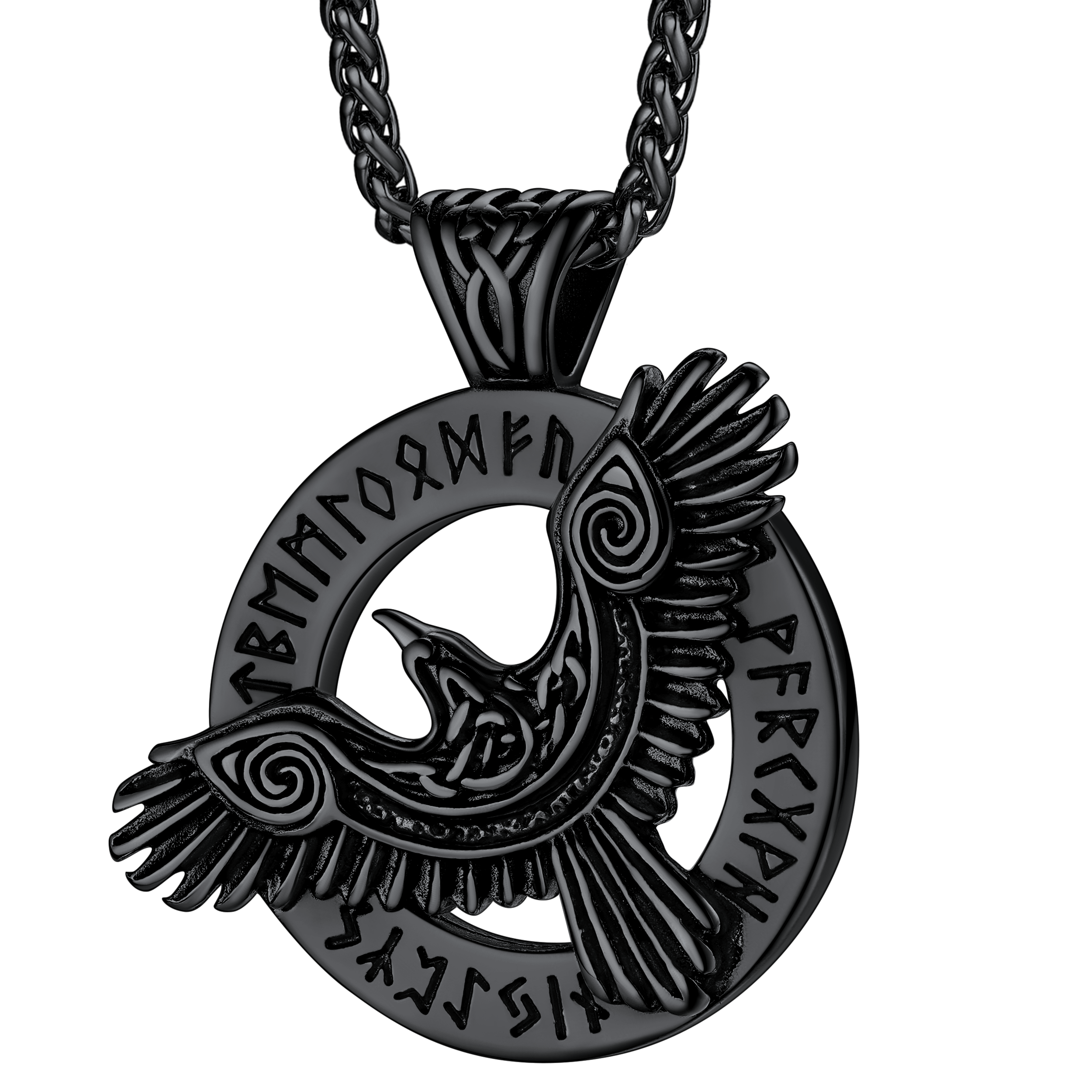 Viking Odin's Raven Necklace for With Runes