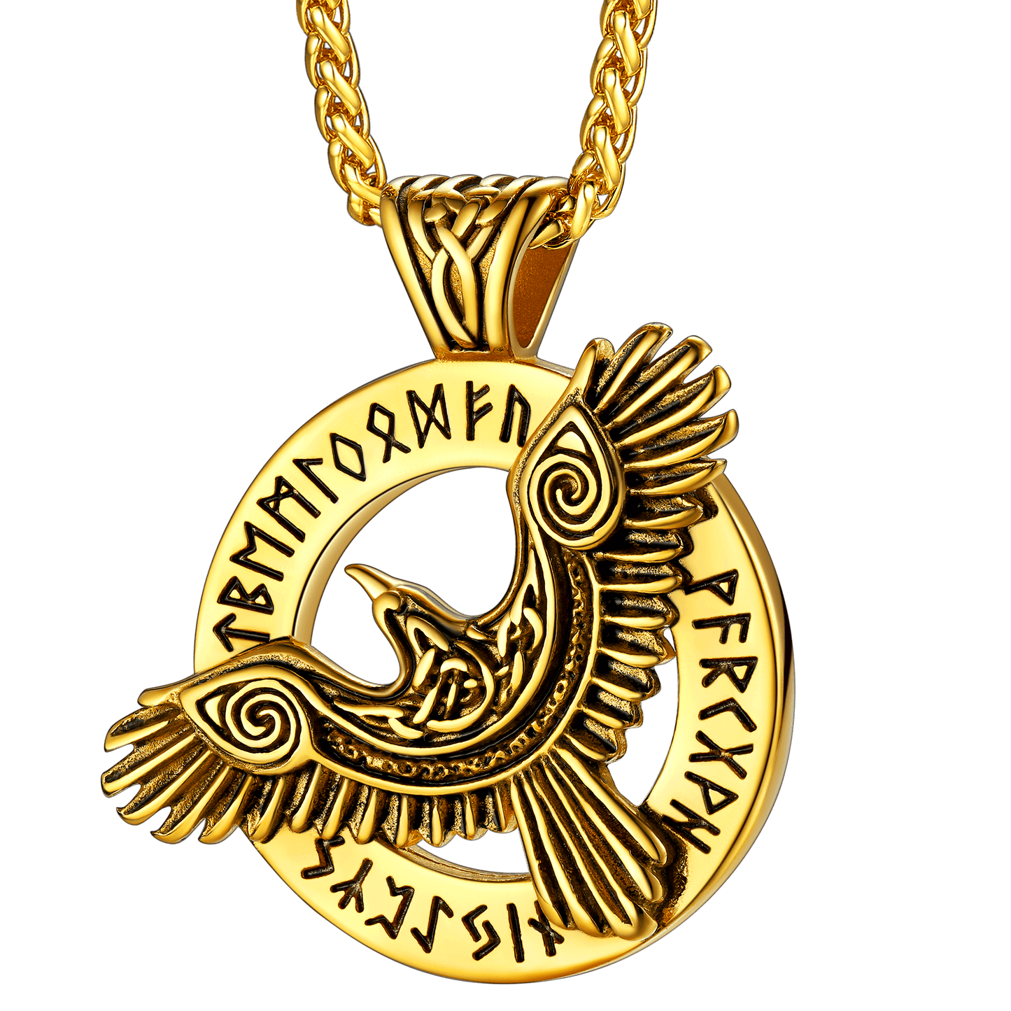 Viking Odin's Raven Necklace for With Runes
