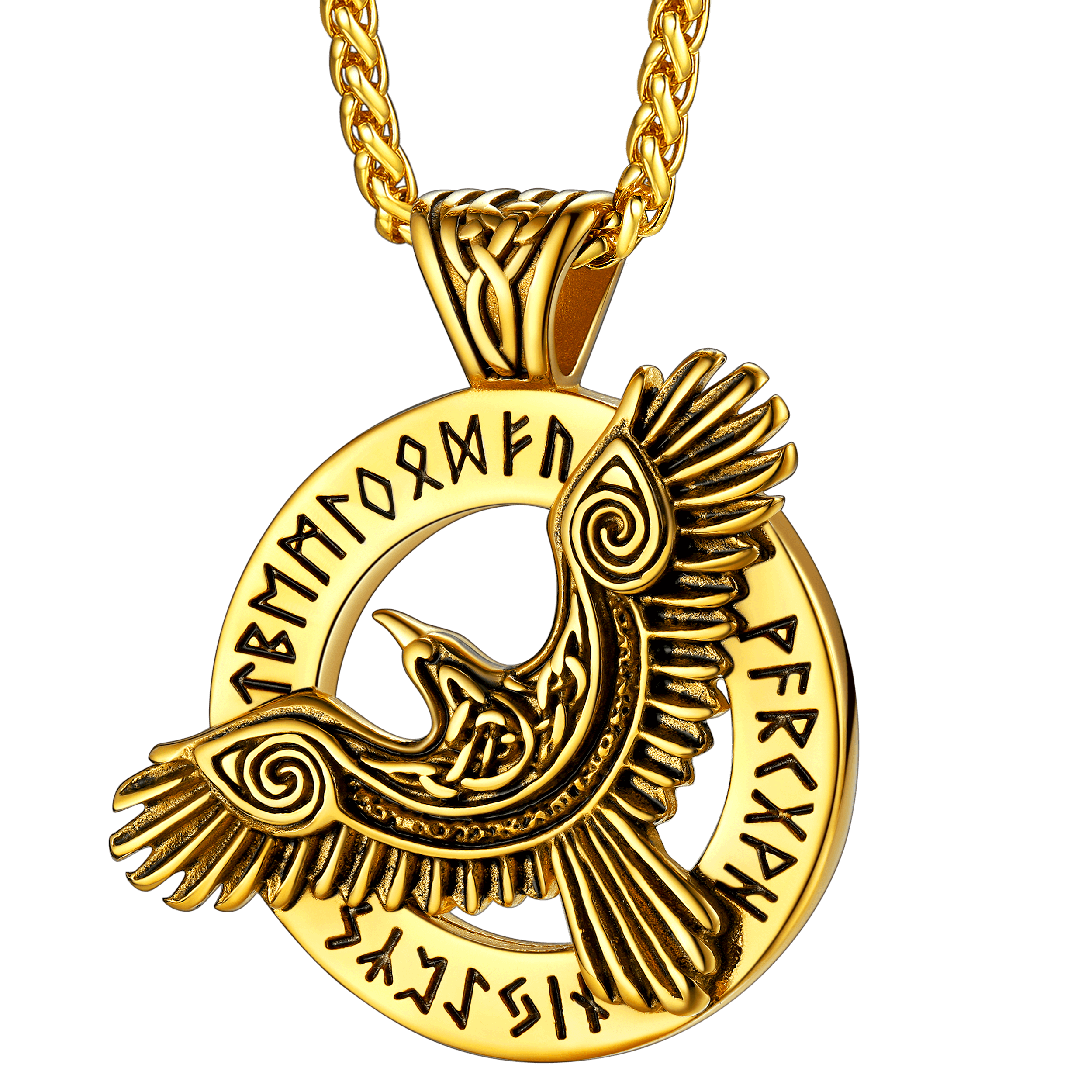 Viking Odin's Raven Necklace for With Runes