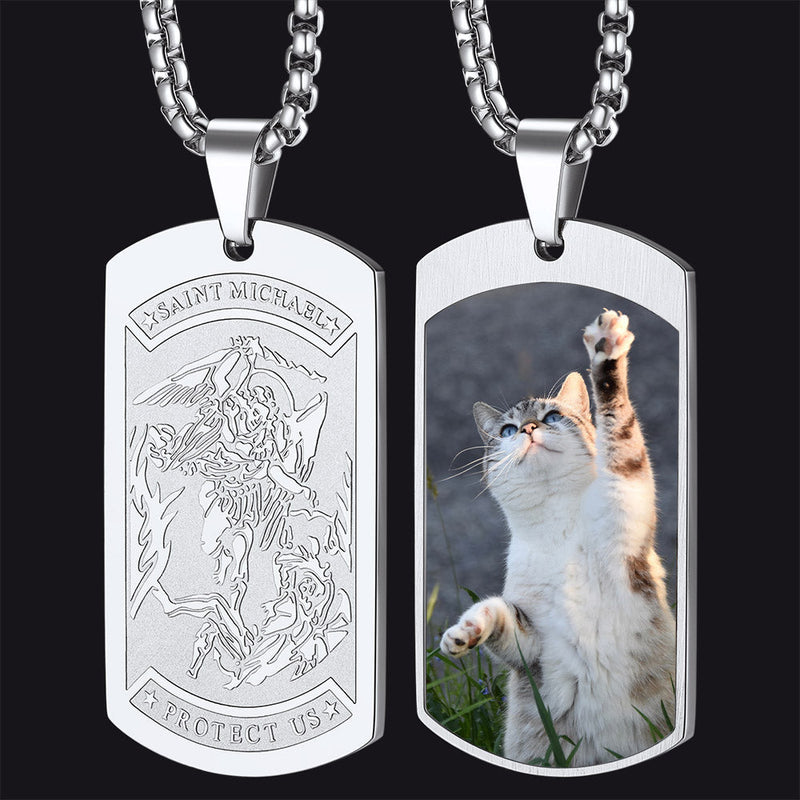 Customized Saint Michael Dog Tag Necklace With Picture