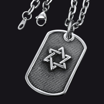 Engraved Jewish Star of David Dog Tag Necklace for