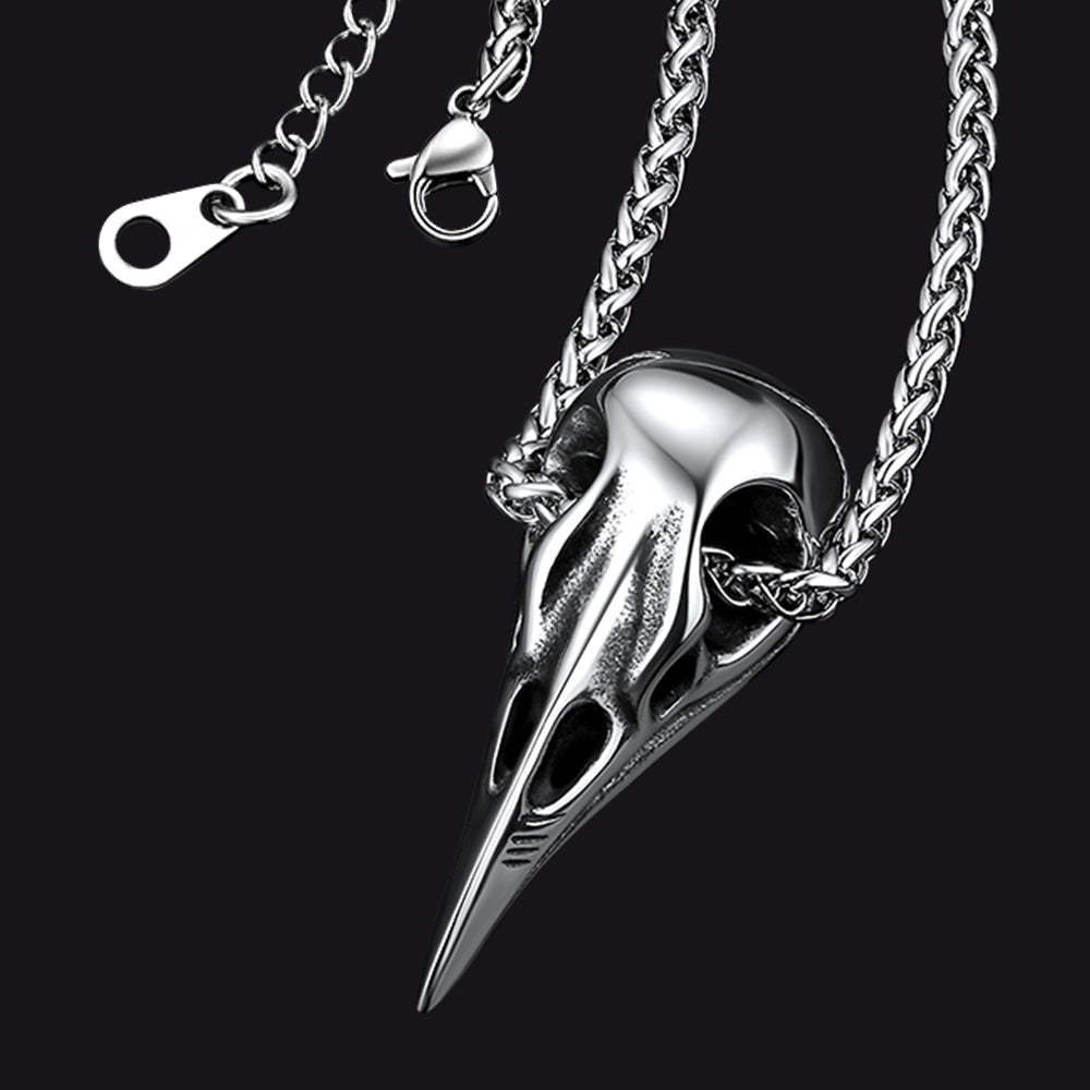 Viking Raven Skull Necklace for