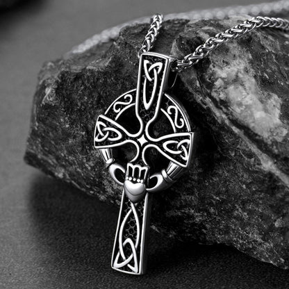 Irish Celtic Cross Necklace With Claddage for