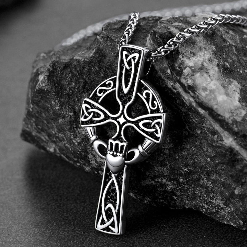 Irish Celtic Cross Necklace With Claddage for