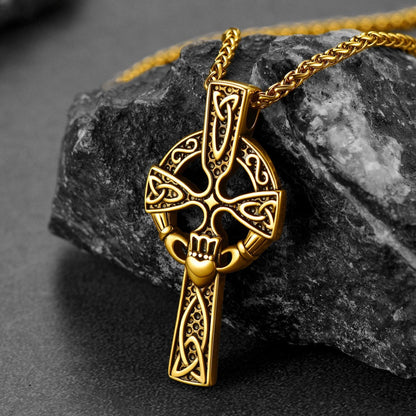 Irish Celtic Cross Necklace With Claddage for