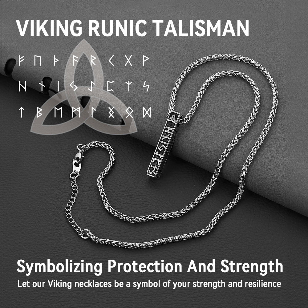 Engraved Viking Runes Bar Necklace Pendant Jewelry for