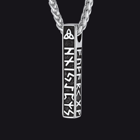 Engraved Viking Runes Bar Necklace Pendant Jewelry for