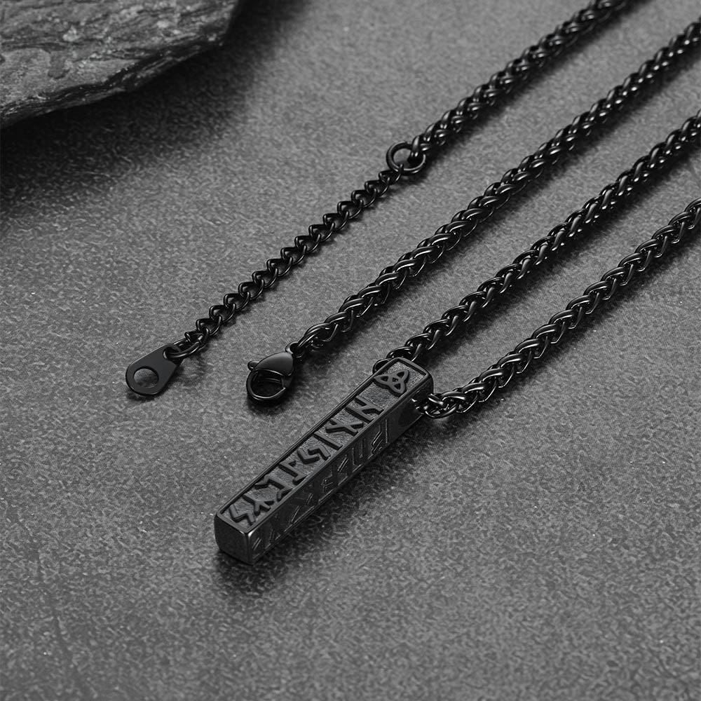 Engraved Viking Runes Bar Necklace Pendant Jewelry for