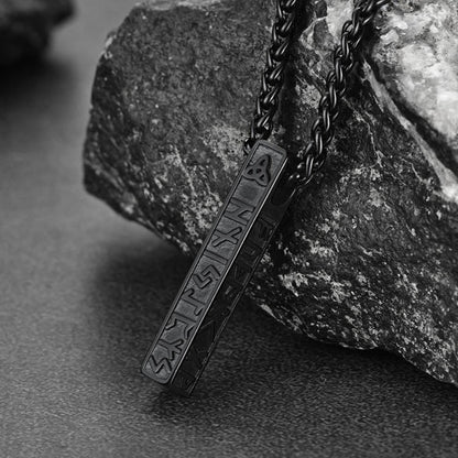Engraved Viking Runes Bar Necklace Pendant Jewelry for