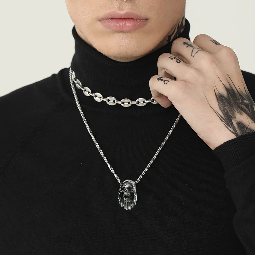 Grim Reaper Skull Pendant Necklace for
