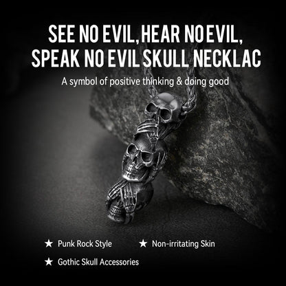 See No Evil, Hear No Evil, Speak No Evil Skull Necklace for