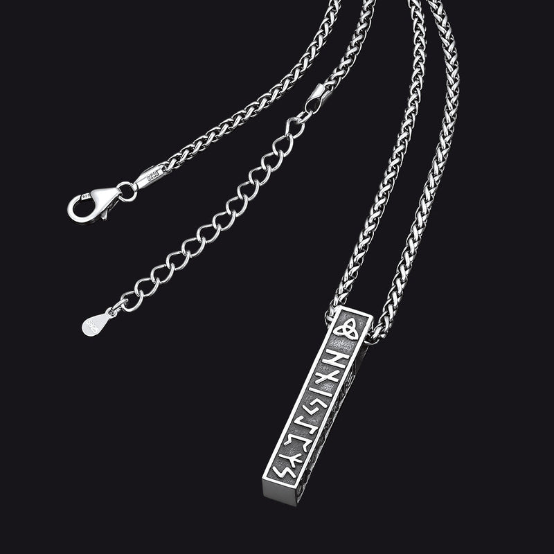 Engraved Viking Runes Bar Necklace Pendant Jewelry for