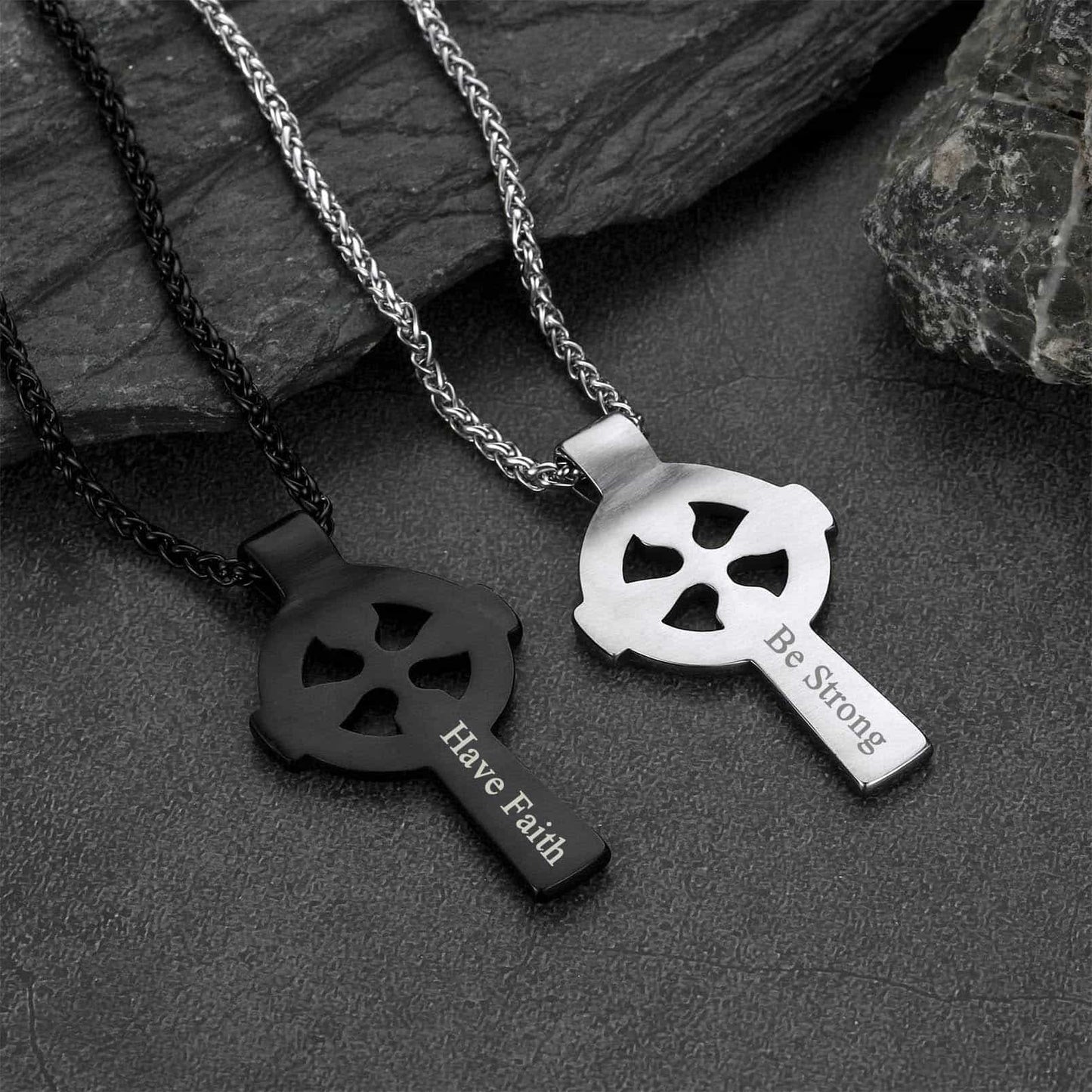 Irish Celtic Cross Pendant Necklace With Viking Runes for