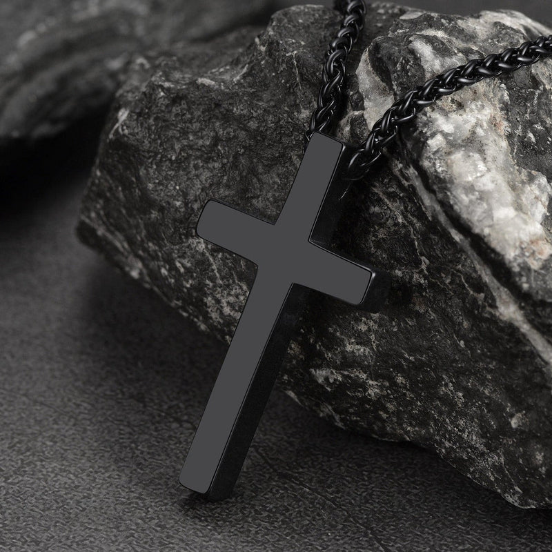 Flat Box Chain & Engraved Cross Layered Necklaces Set for