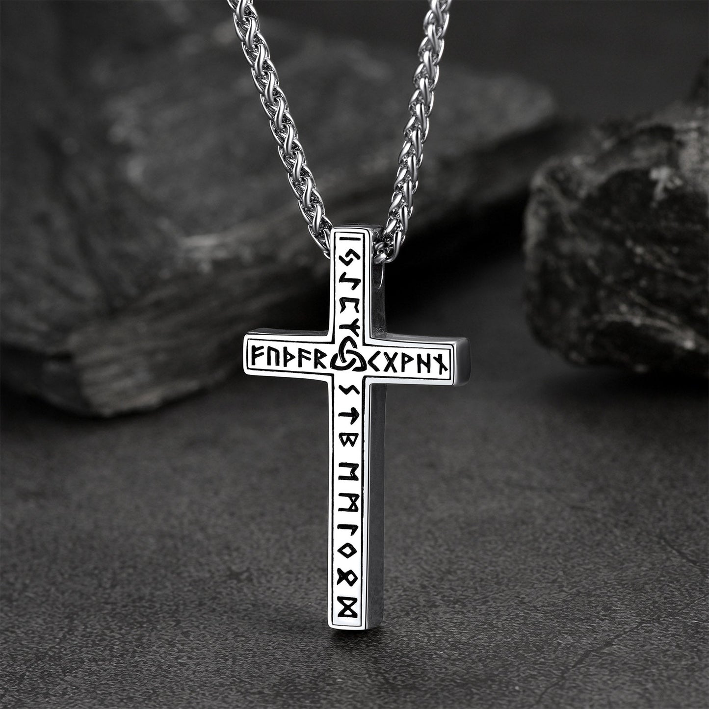 Viking Rune Cross Pendant Necklace for