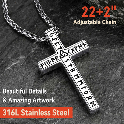 Viking Rune Cross Pendant Necklace for