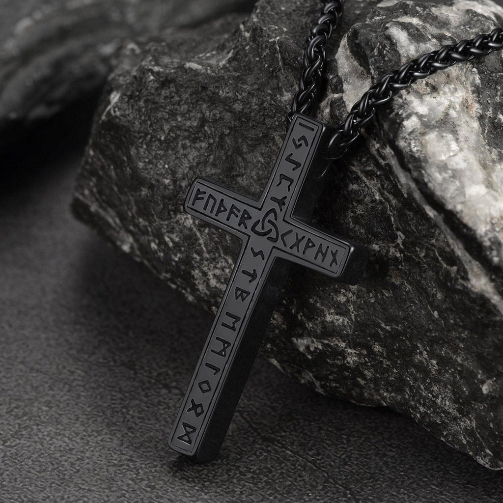 Viking Rune Cross Pendant Necklace for