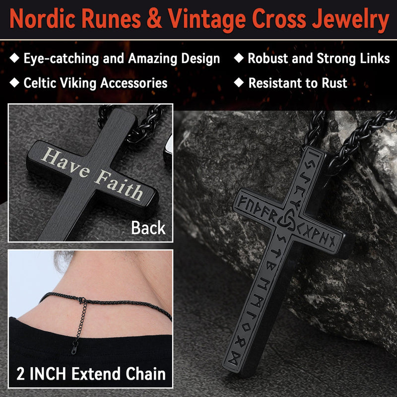 Viking Rune Cross Pendant Necklace for