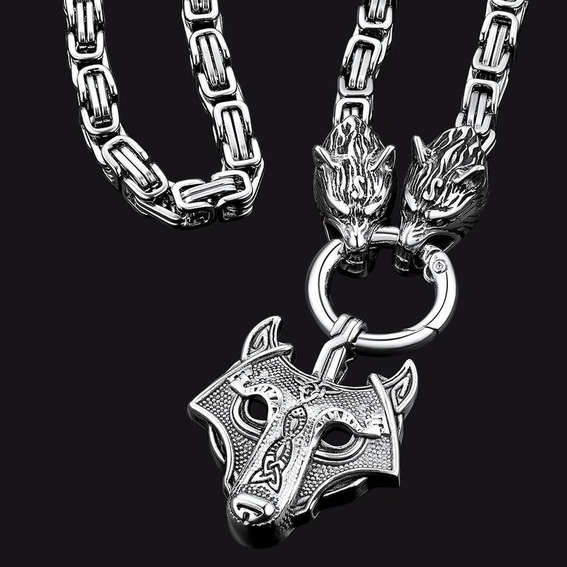 Viking Wolf Head Kings Chain & Fenrir Pendant Necklace