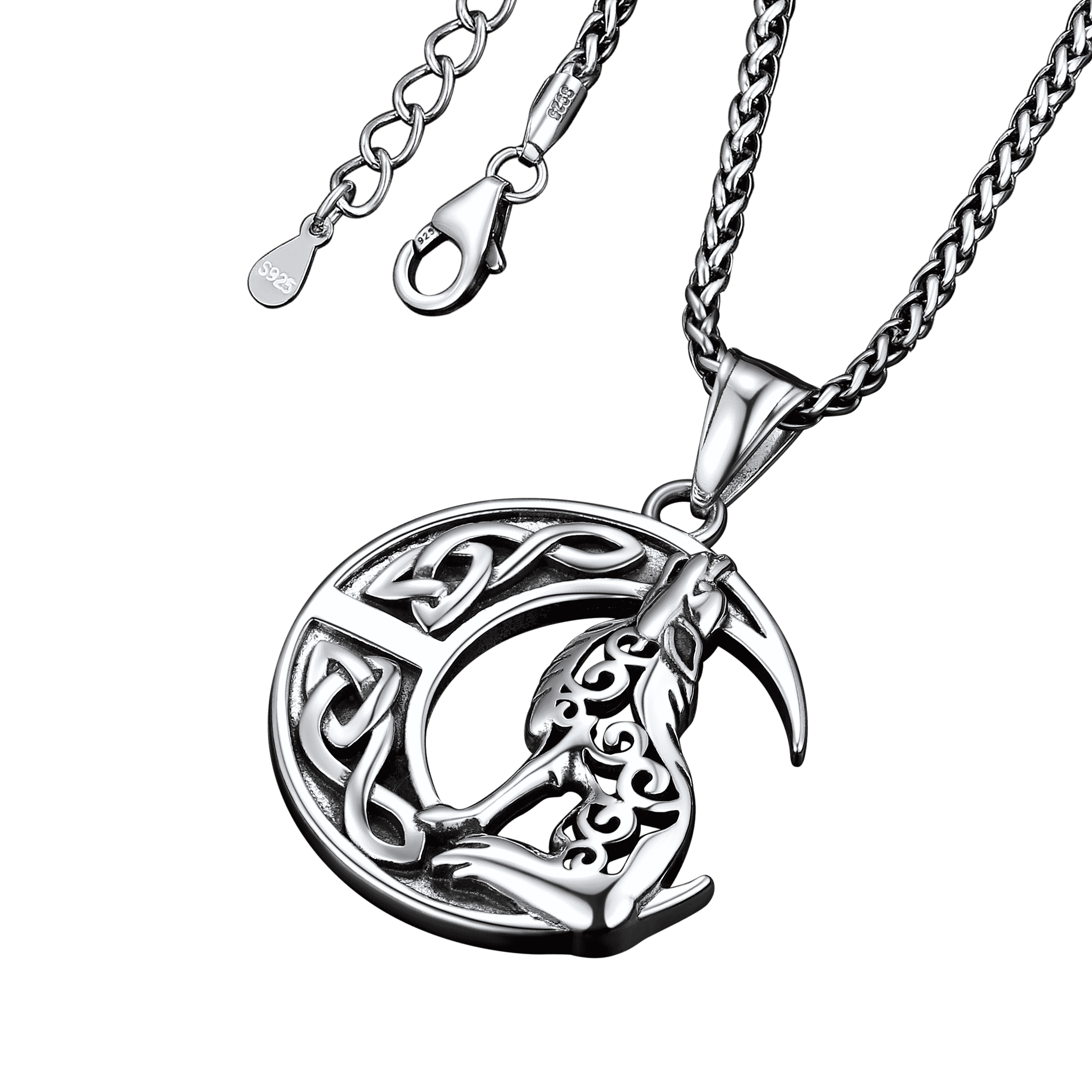 Viking Celtic Crescent Moon Wolf Necklace Pendant for