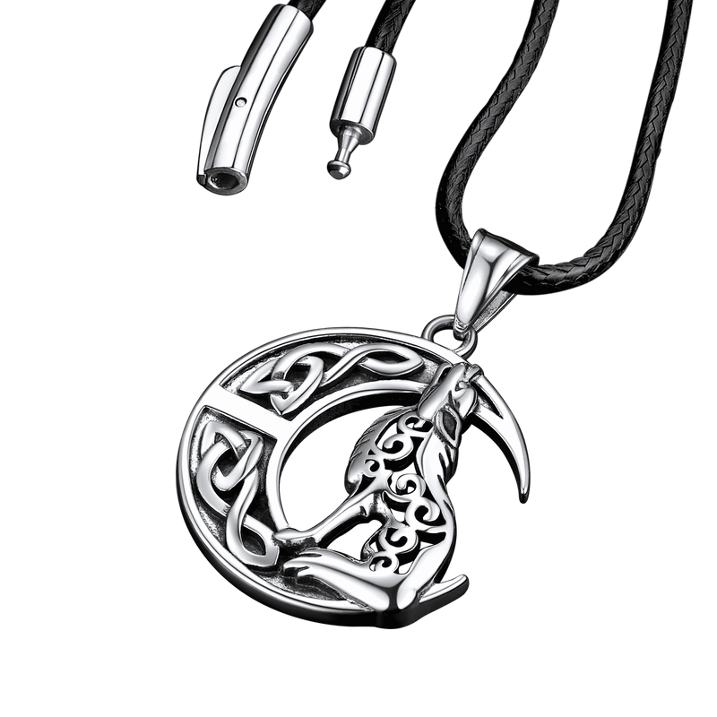 Viking Celtic Crescent Moon Wolf Necklace Pendant for