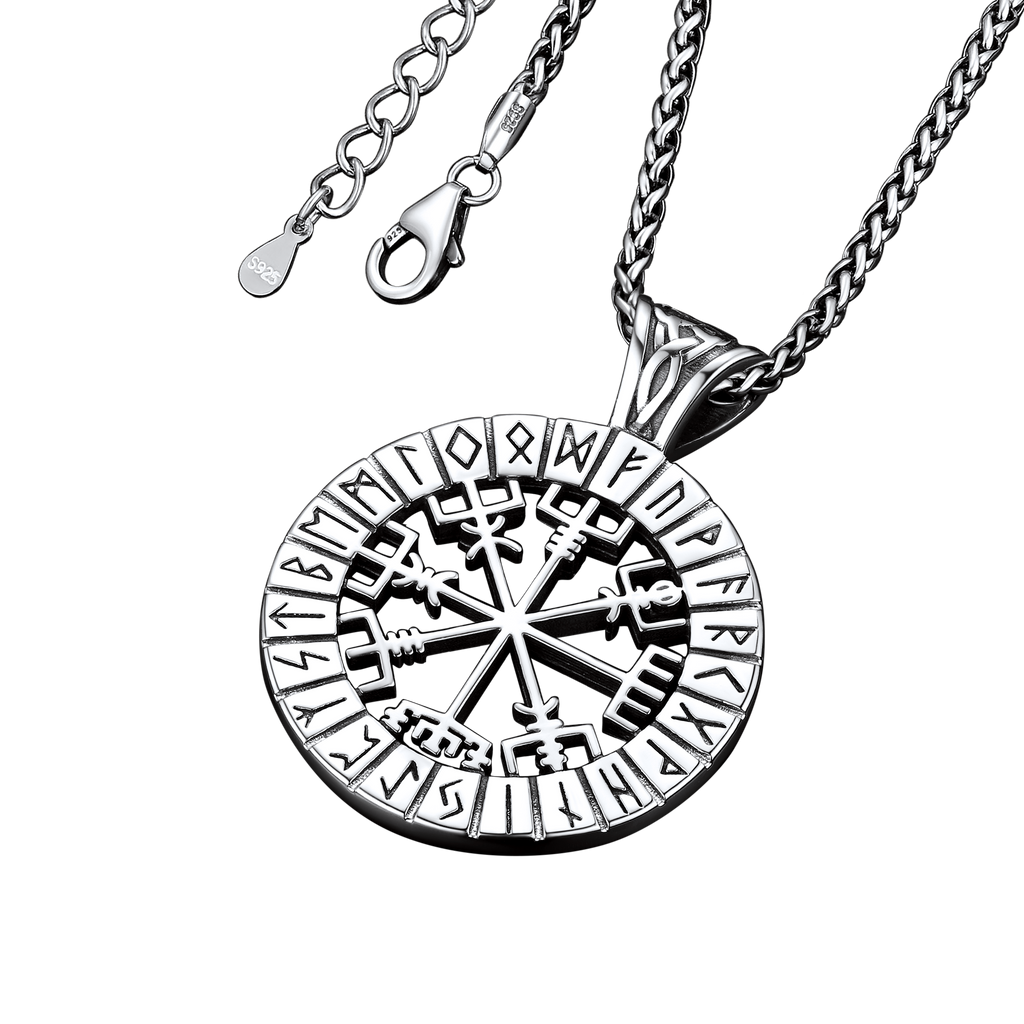 Viking Runes Vegvisir Compass Necklace Pendant for
